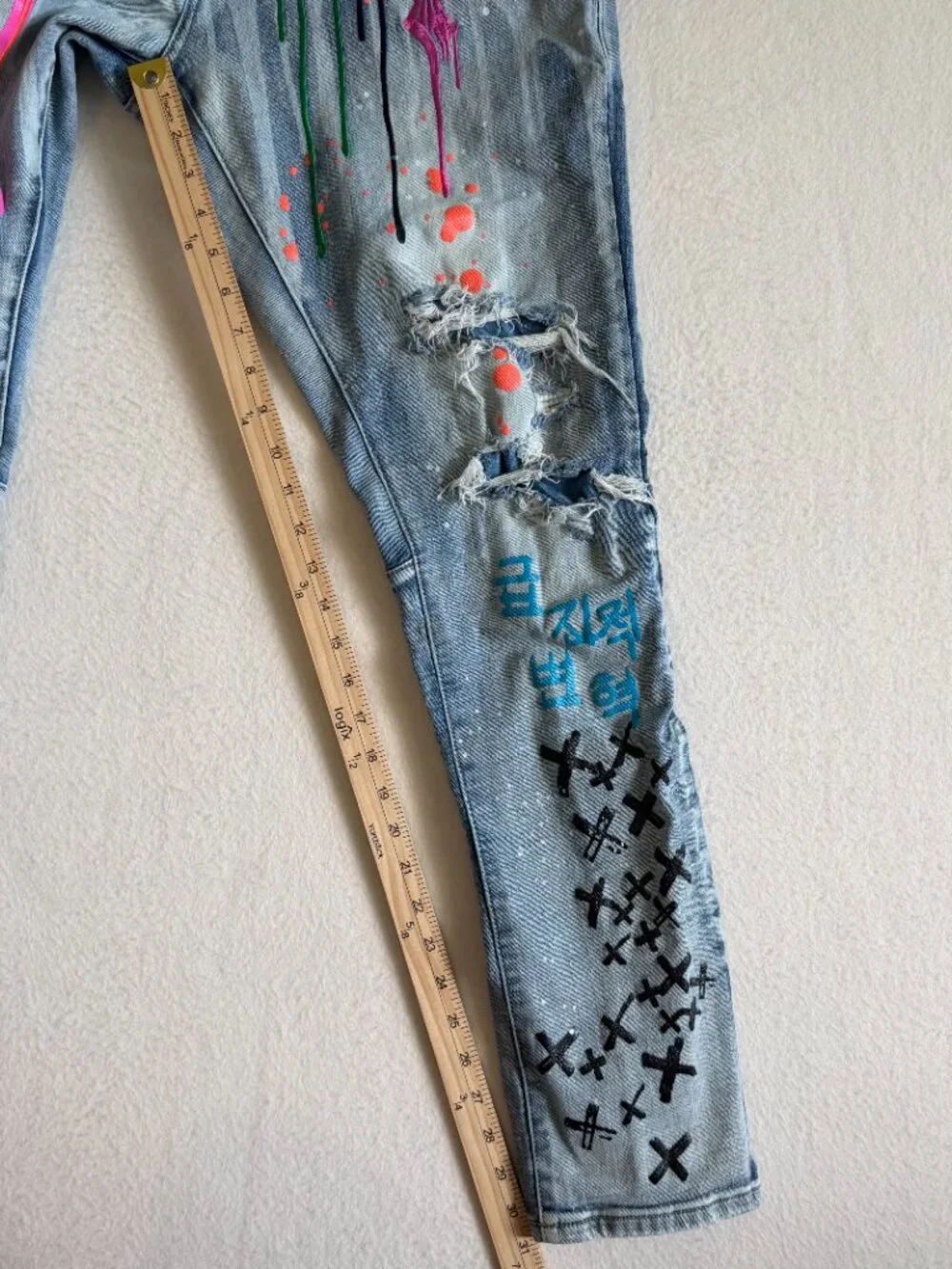 Smoke Rise Jeans Men’s 36X32 Distressed Graffiti Paint Splatter Streetwear Goth